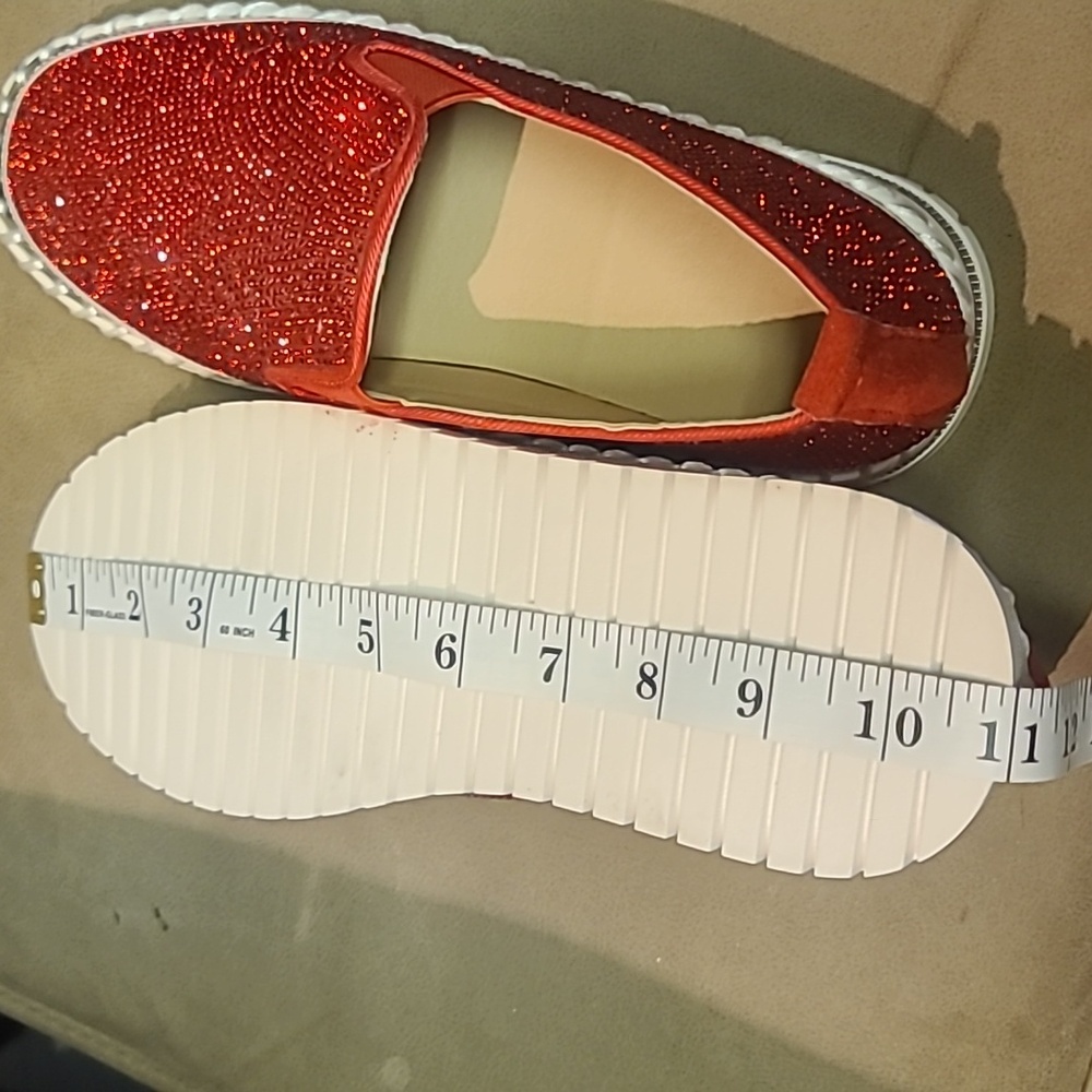 Women’s Red Glitter Slip-On Sneakers - Casual Sparkle - Picture 6 of 7